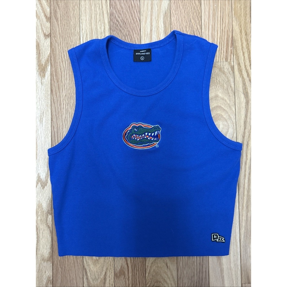 Hype And Vice Florida‎ State Blue Ribbed Cropped Babydoll Gameday Tank - Large
